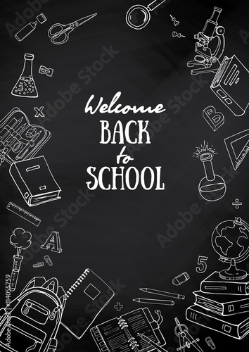 Flyers template with school products on black background.