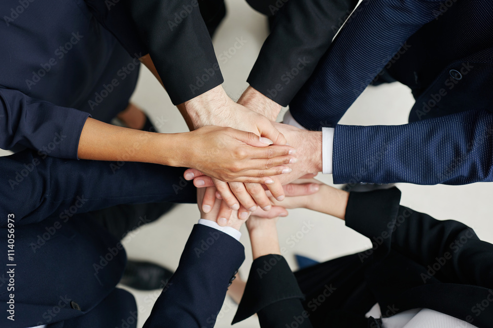 Business concept - group of business people joining hands