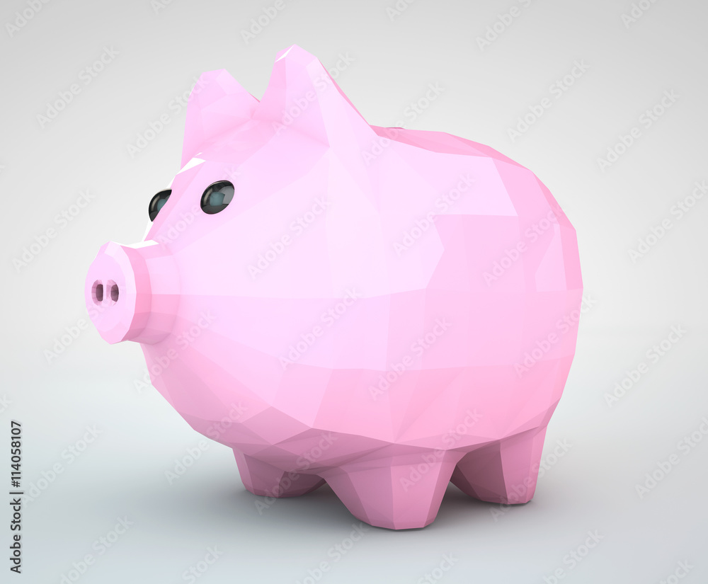 Piggy Bank in Low Polygons Style. 3d Rendering Piggy Bank in Low Polygons Style. 3d Rendering