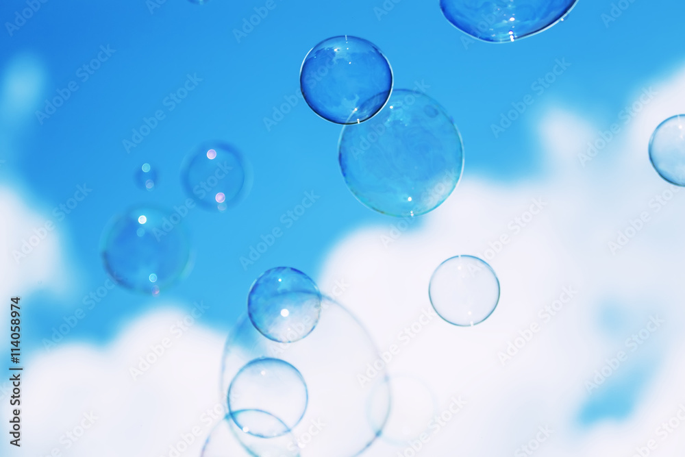 Natural heaven background, soap bubbles on background of sky, to