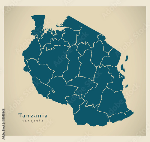 Modern Map - Tanzania with regions TZ
