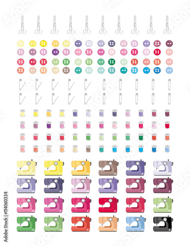 Sewing machine and elements Minimalistic set of vector elements isolated and totally editable.Buttons and thread vector clipart