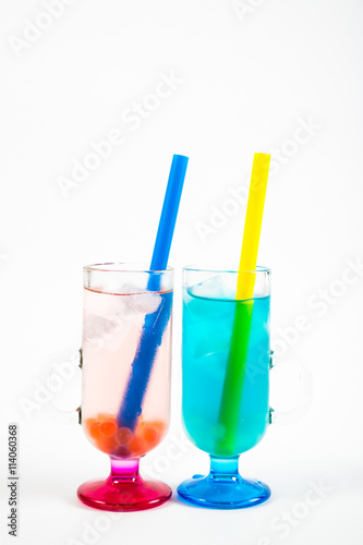 A couple of refreshing cocktails on a white background