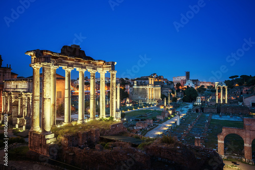 Roman Forum in Rome at sunset, Italy