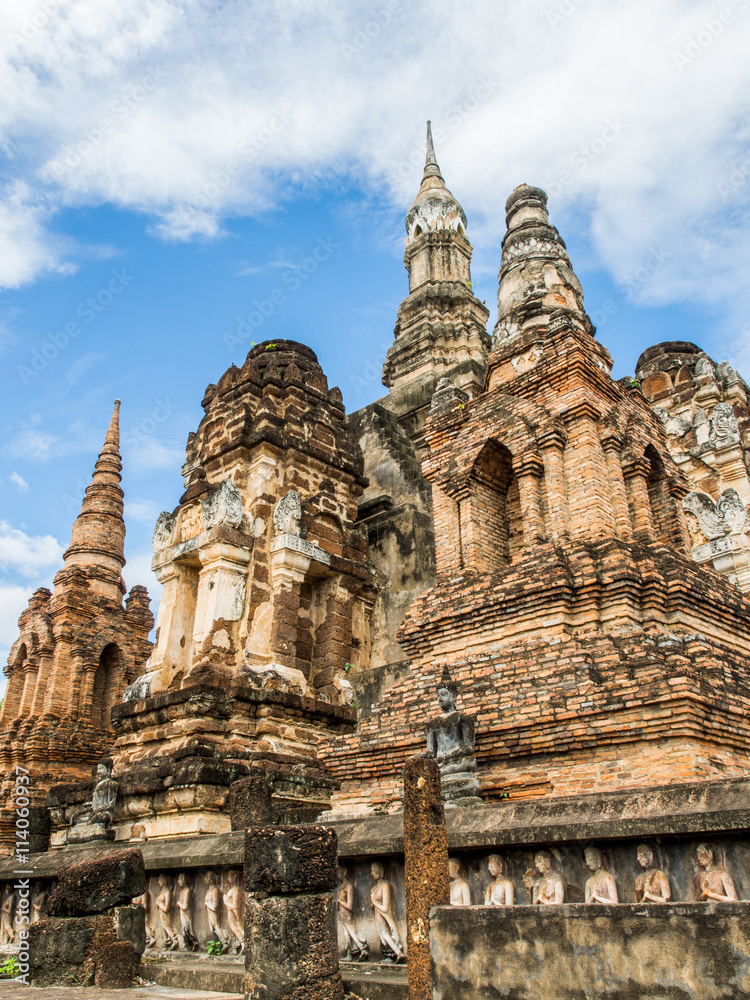 An ancient pagoda at Mahathat Temple in Sukhothai Historical Park, Sukhothai, Thailand. 