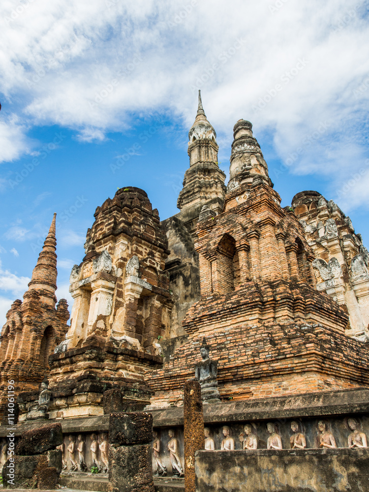 An ancient pagoda at Mahathat Temple in Sukhothai Historical Park, Sukhothai, Thailand. 