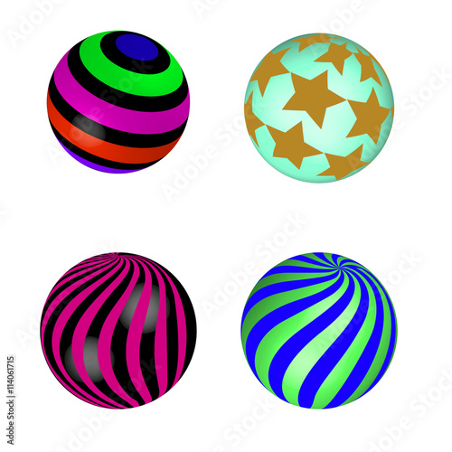 colorful abstract globes with different inner spherical patterns on a white background