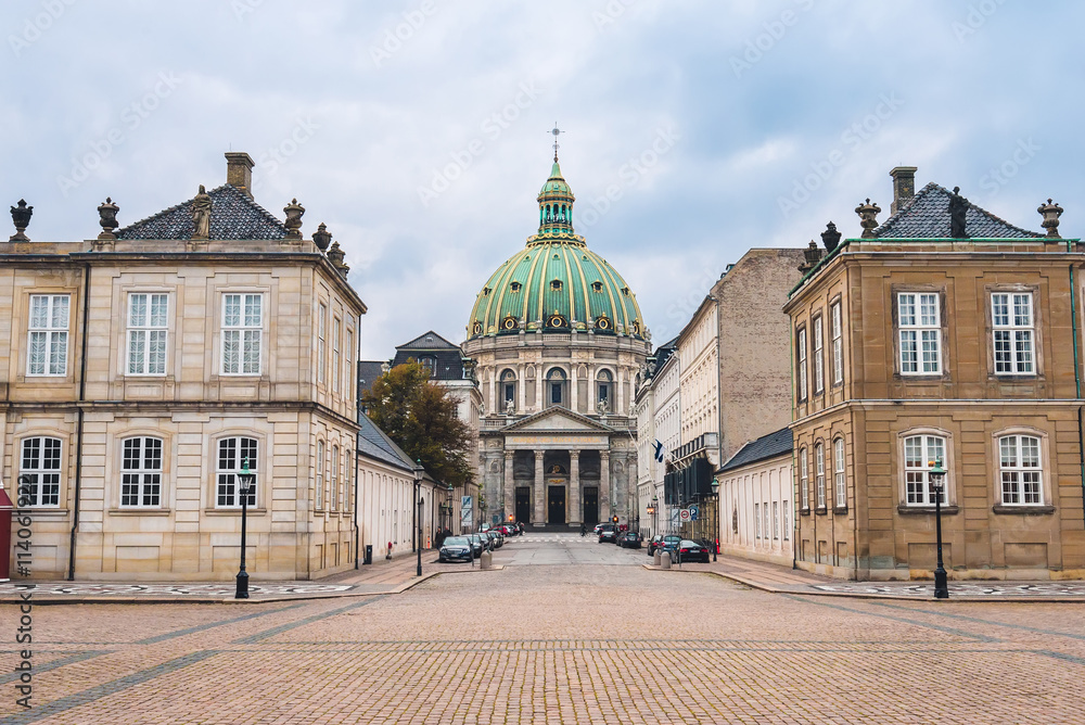 Amalienborg Palace and Marble Church Dome in Copenhagen