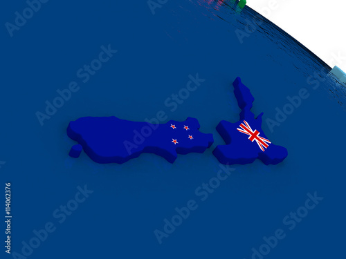 New Zealand on 3D map with flags