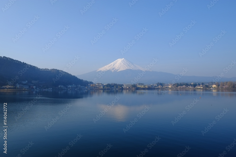 Clear summer morning sky and Mount Fuji