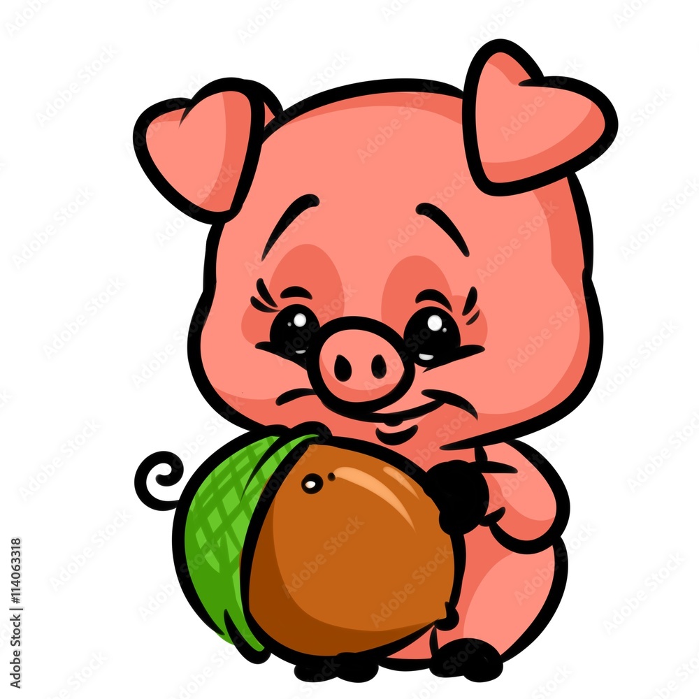 Little pig acorn cartoon illustration isolated image animal character 