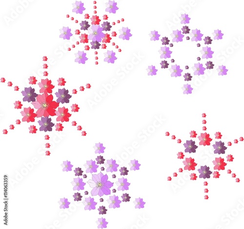 Beautiful snowflakes from hand drawn clematis flowers. Floral christmas design. Vector illustration.