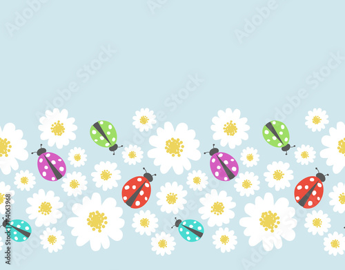 Seamless pattern border with flower,  ladybug
