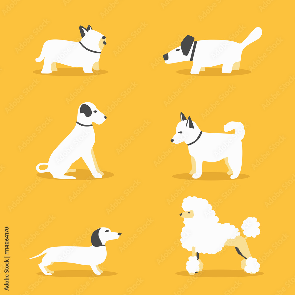 Set of dogs. Cartoon vector illustration. Vet clinic