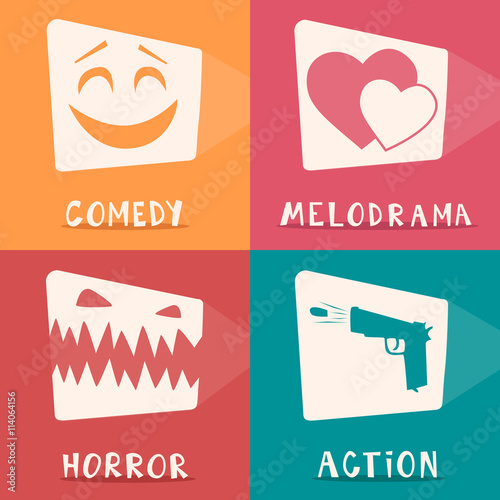 Movie genres poster. Cartoon vector illustration.