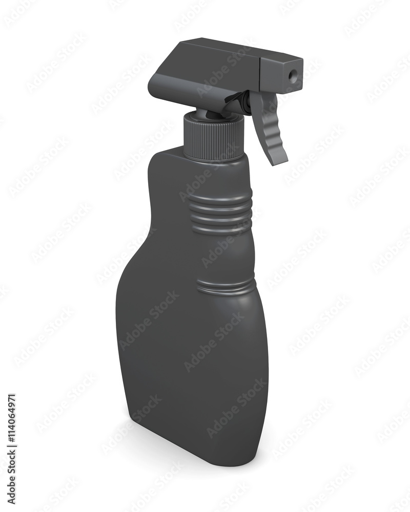 Plastic spray bottle isolated on white background. Household chemicals. Cleaning product. For your design. 3d render image Plastic spray bottle isolated on white background. Household chemicals. Cleaning product. For your design. 3d render image