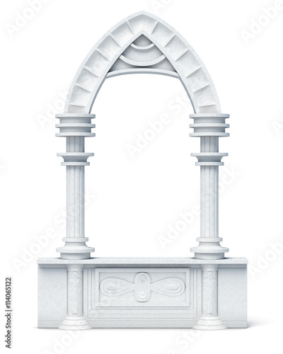 Architectural objects columns arch parapet balustrade on white background. 3d render image.