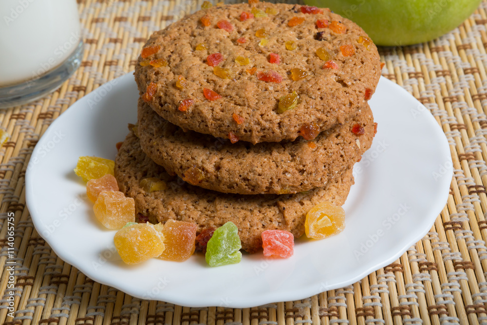 Oatmeal cookies on white plate