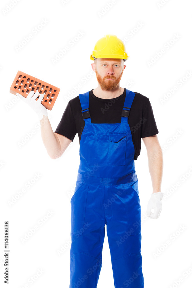 Man builder in the blue uniform Man builder in the blue uniform