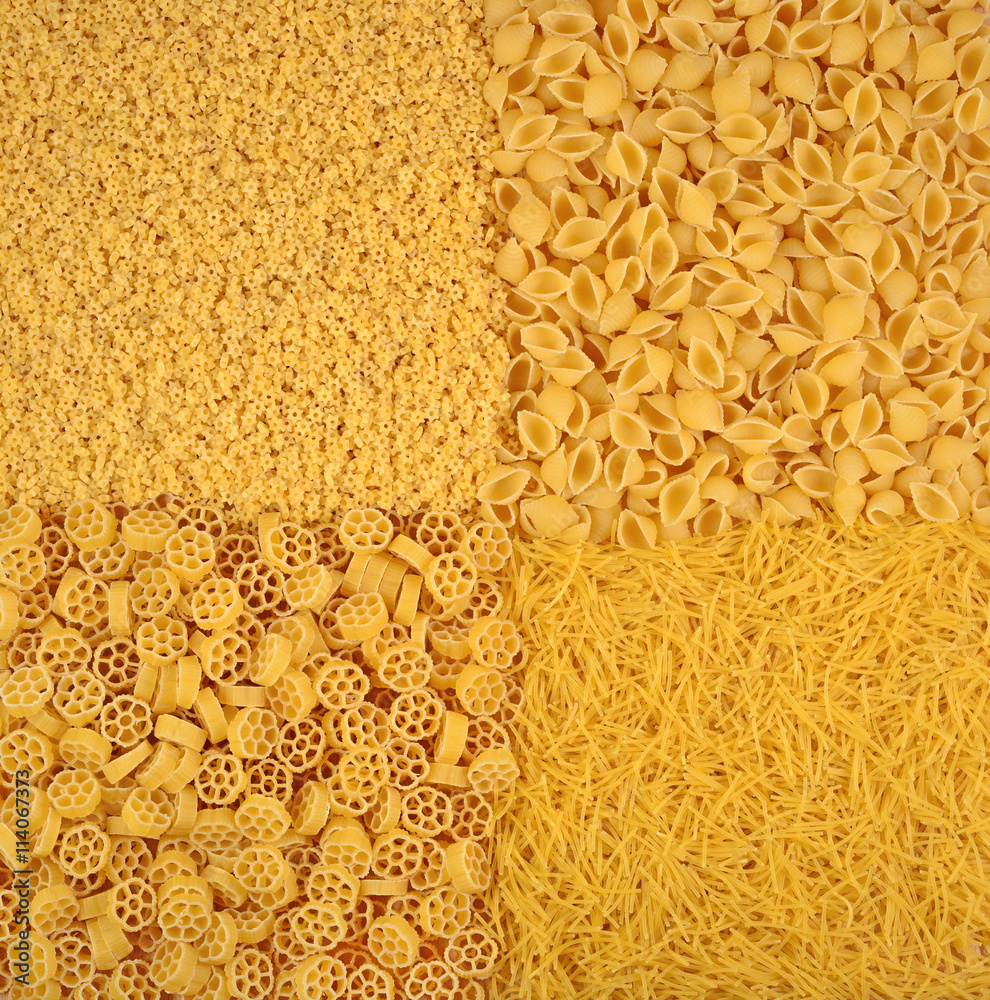 Assortment of uncooked Italian pasta as background Assortment of uncooked Italian pasta as background
