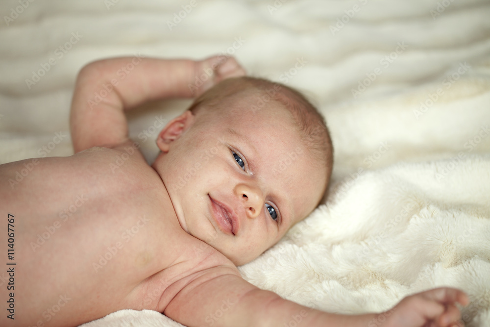 Portrait of a cute small baby lying down on a blanket Portrait of a cute small baby lying down on a blanket