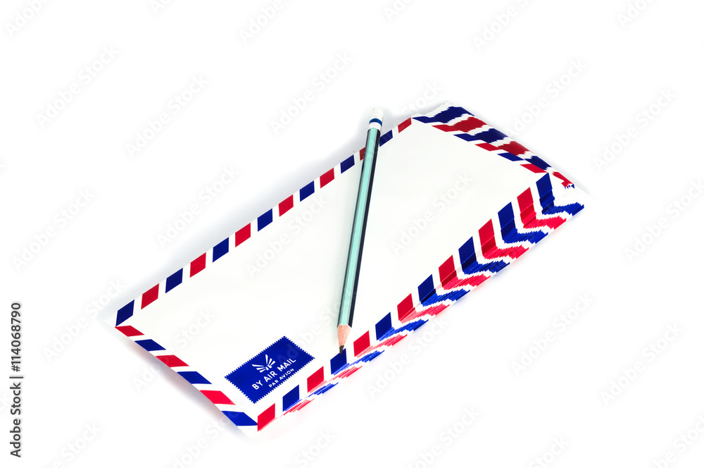 many air mail letter on the white background.