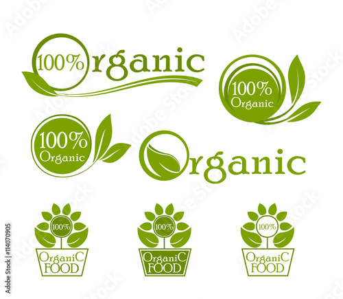 Ecology, organic icon set. Organic logo, icons for natural food. Bio, organic, vegan fresh etc. Green vector label design.