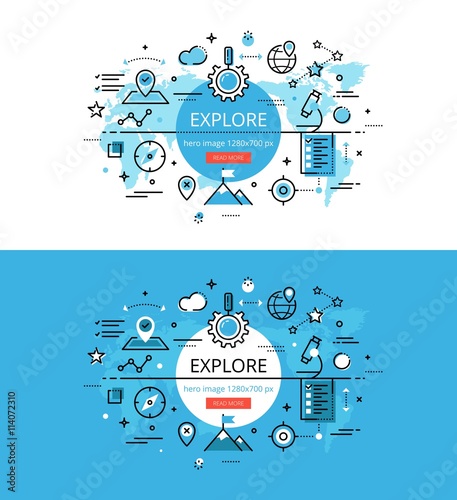 Explore. Flat line color hero images and hero banners design con