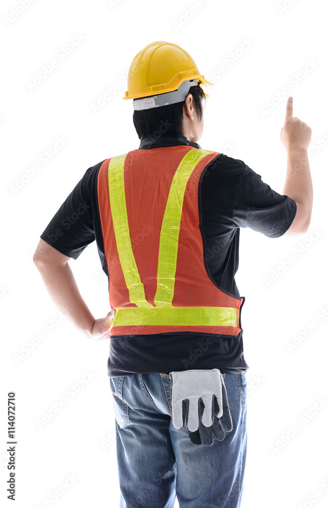 rear view of male construction worker with Standard construction rear view of male construction worker with Standard construction