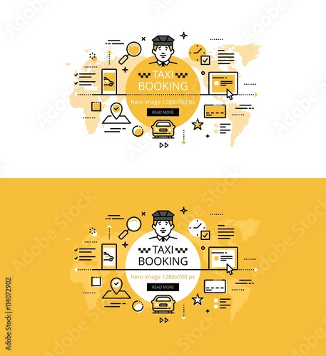 Taxi booking. Flat line color hero images and hero banners desig