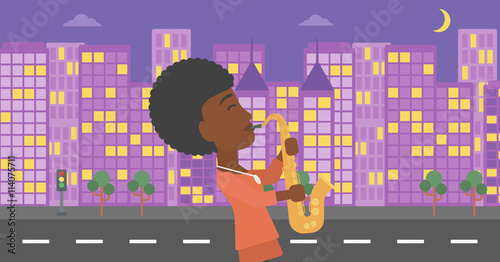 Woman playing saxophone.
