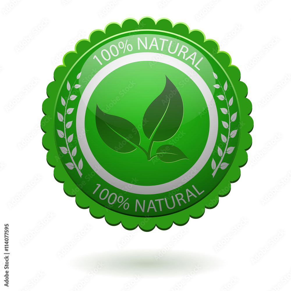 100% natural green label isolated on white. EPS10 file.