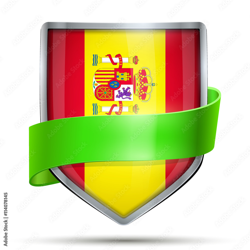 Obraz premium Shield with flag Spain and ribbon.