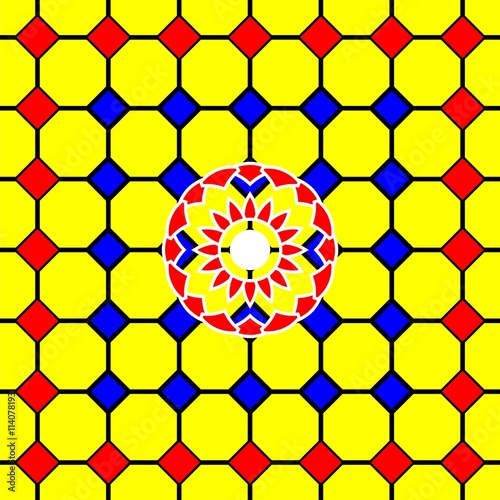 Imitation lattice and stained with oriental and Arab influences red blue and yellow