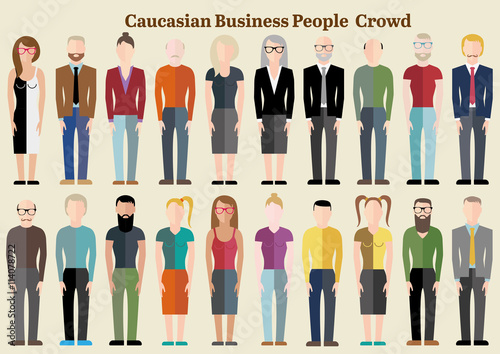 Twenty Caucasian neutral flat business people