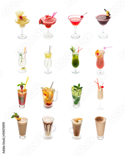 Set of 12 coctails isolated on a white background