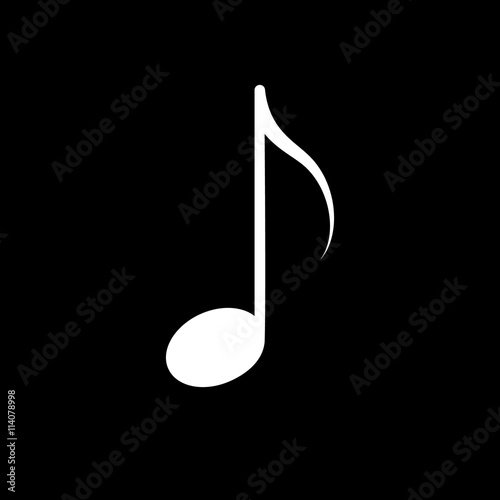 Music note vector icon, white on black background