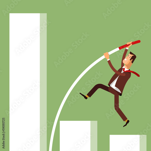 Businessman doing pole vaulting for success. Vector illustration concept businessman achieving success