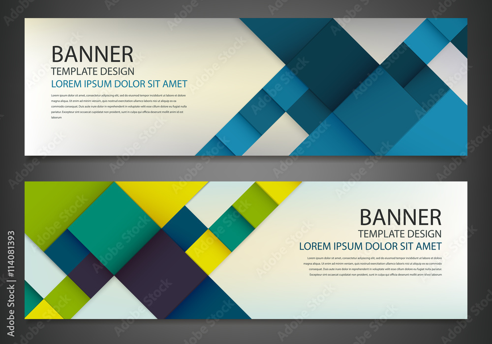 Fototapeta premium Two banners with colorful squares. Business design template. Horizontal banners vector set.