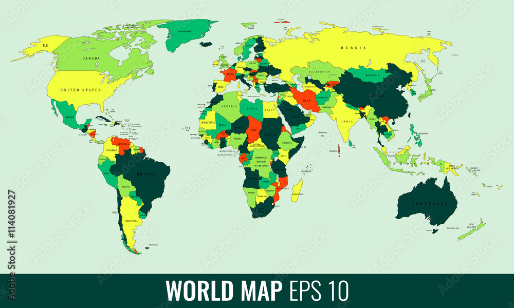 Naklejka premium Mapa świata o wysokiej szczegółowości. Wektor