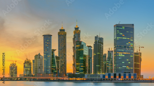 Panoramic view of Business bay and downtown area of Dubai, reflection in a river, UAE © boule1301