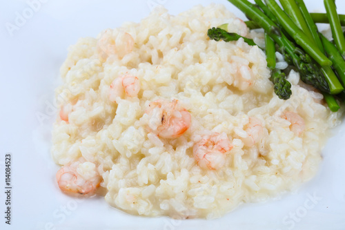 Risotto with shrimps and astaragus photo