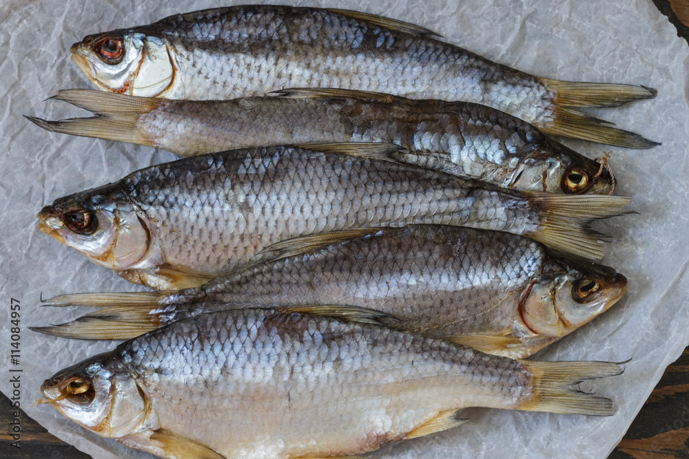 Dried fish on the table. Traditional Russian appetizer Dried fish on the table. Traditional Russian appetizer