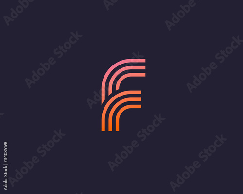 Line letter f logotype. Abstract moving airy logo icon design, ready symbol creative finger print vector sign.