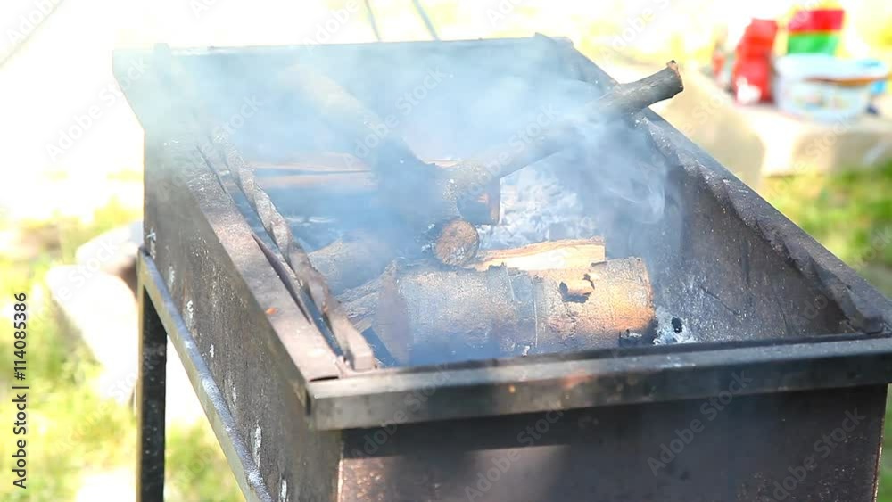 Burning Wood In A Brazier For barbecue. Fire Burning Wood In A Brazier For barbecue. Fire