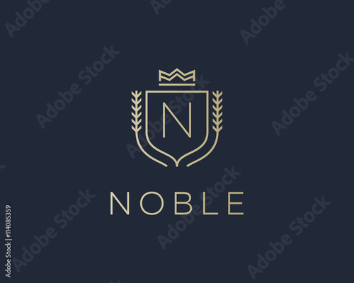 Premium monogram letter N initials ornate signature logotype. Elegant crest logo icon vector design. Luxury shield crown sign.