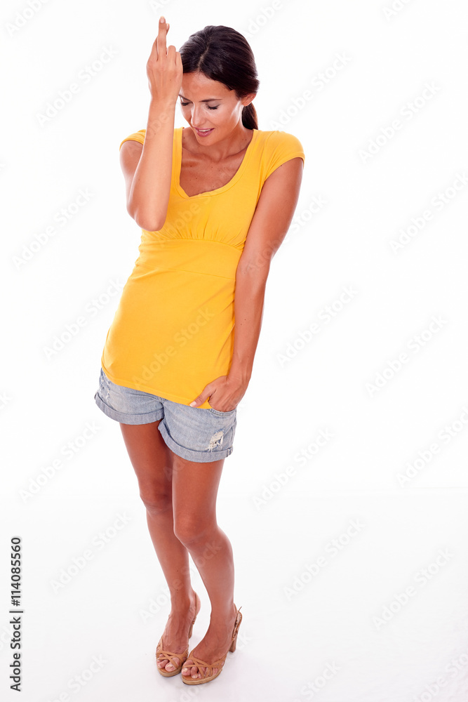 Wishing brunette woman with fingers crossed Wishing brunette woman with fingers crossed