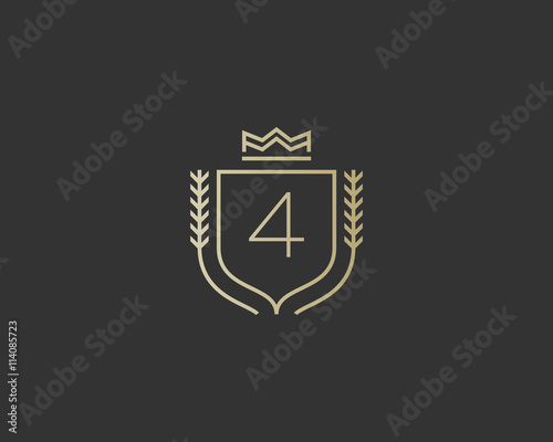Premium number 4 ornate logotype. Elegant numeral crest logo icon vector design. Luxury figure shield crown sign. Concept for print or t-shirt .