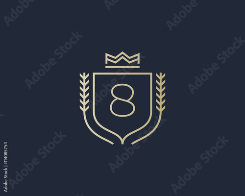 Premium number 8 ornate logotype. Elegant numeral crest logo icon vector design. Luxury figure shield crown sign. Concept for print or t-shirt .