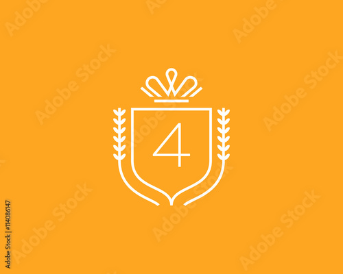 Elegant number 4 logotype. Premium numeral crest logo design. Luxury figure shield rounded crown sign. Print, t-shirt shape.